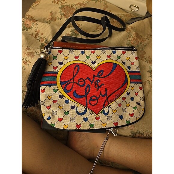 Brighton "Love & Joy” Heart Canvas Crossbody Small Purse with Black Tassel- NWOT - Picture 1 of 4